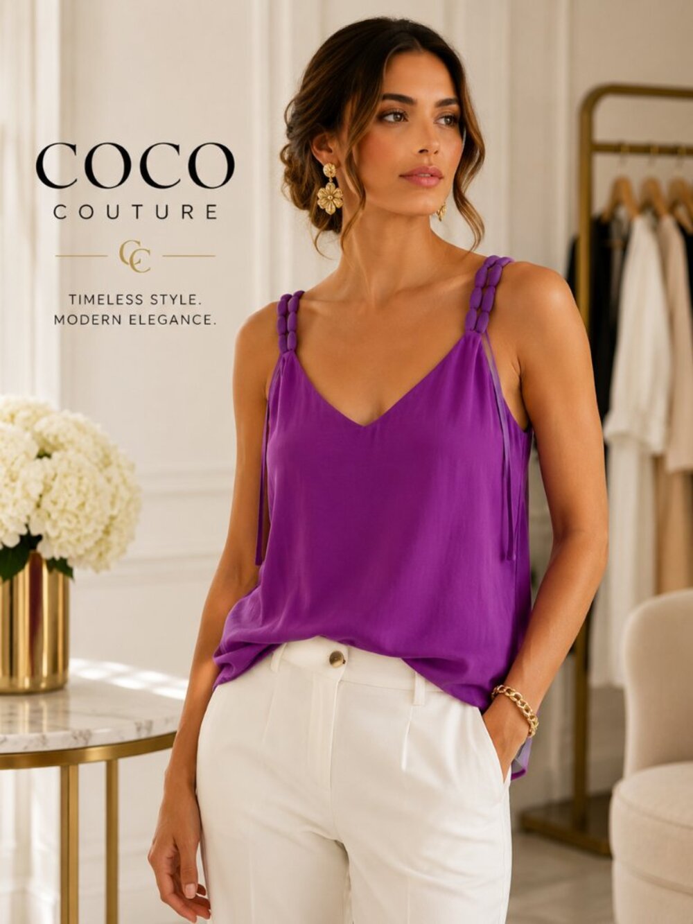 WT7137 Your Choice of Black or Viola Braided Silk Tank